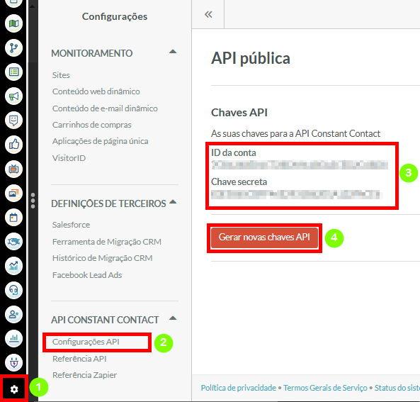 Página de Configurações da API