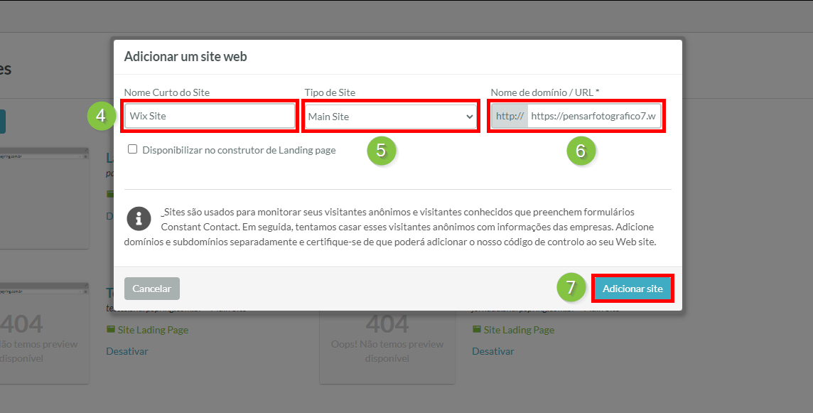 Adicionar informações para o site Wix