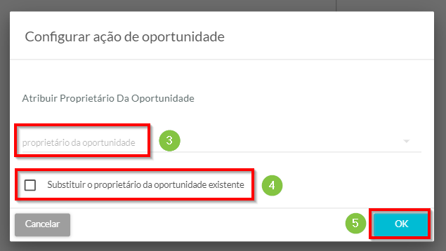 Configurações da ação