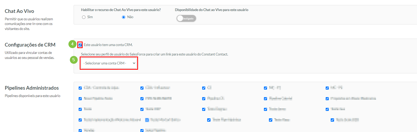 Configurações do Usuário CRM
