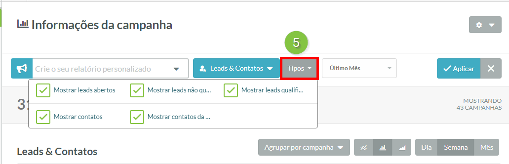 Selecionar tipos de lead e contato