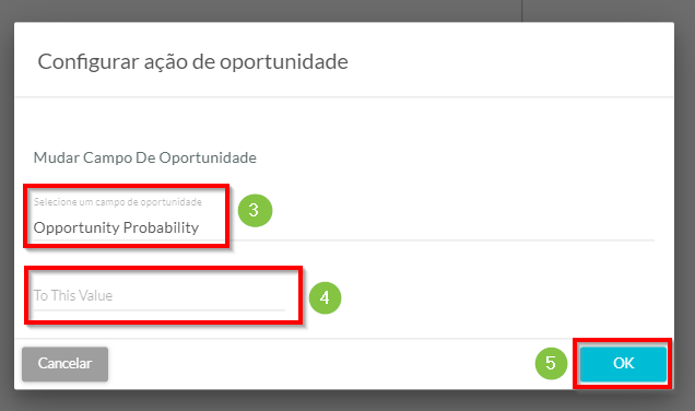 Configurações da ação