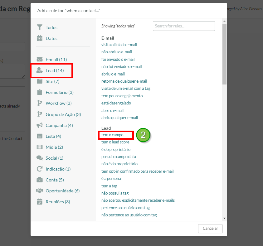 Opção de regra da lista