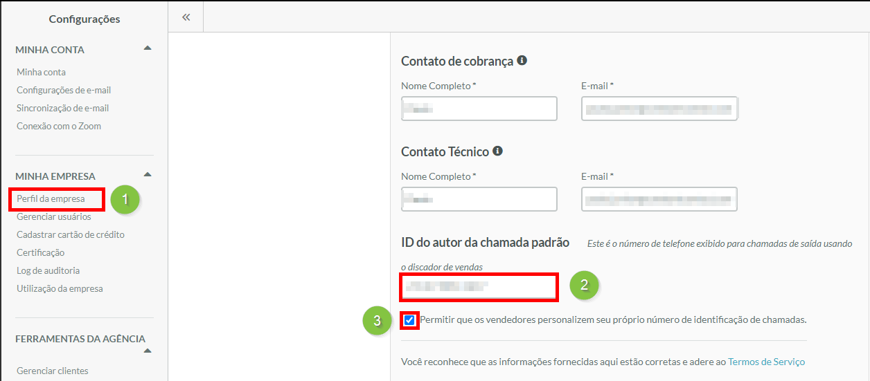 Permitir que os Vendedores personalizem seu número de ID do Chamador