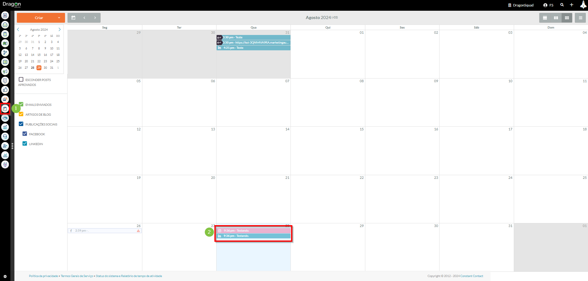 Selecionar post do calendário de conteúdo