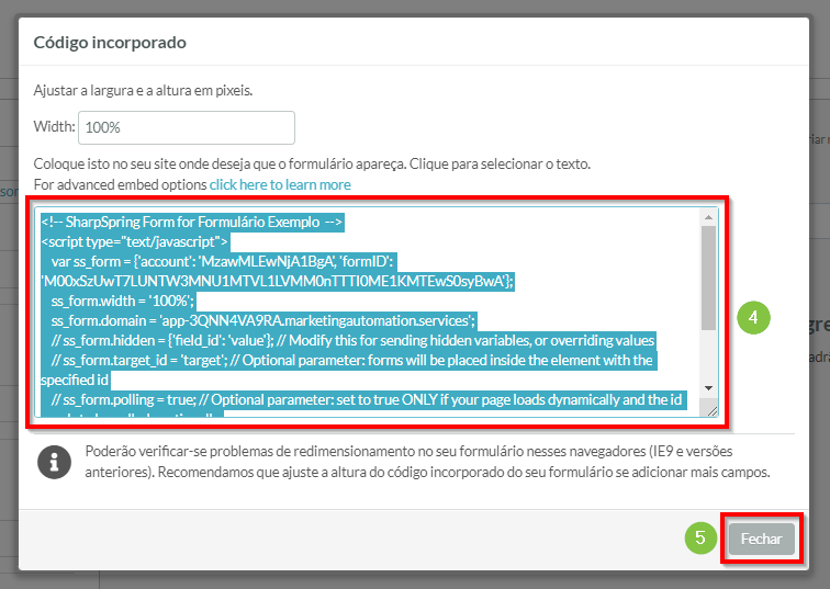 Copy form embed code