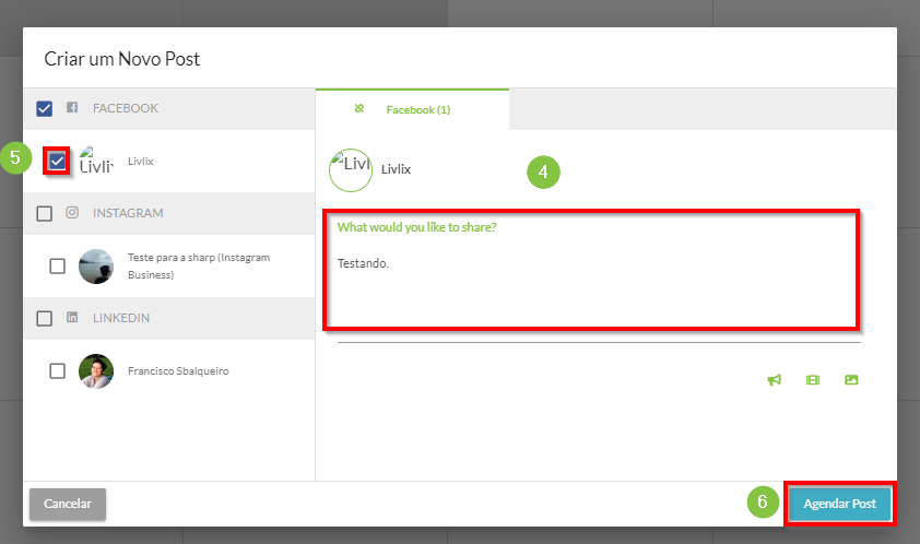 Copiar post para outra plataforma de mídia social