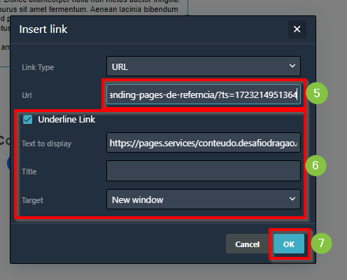 Adicionar o link da página de destino