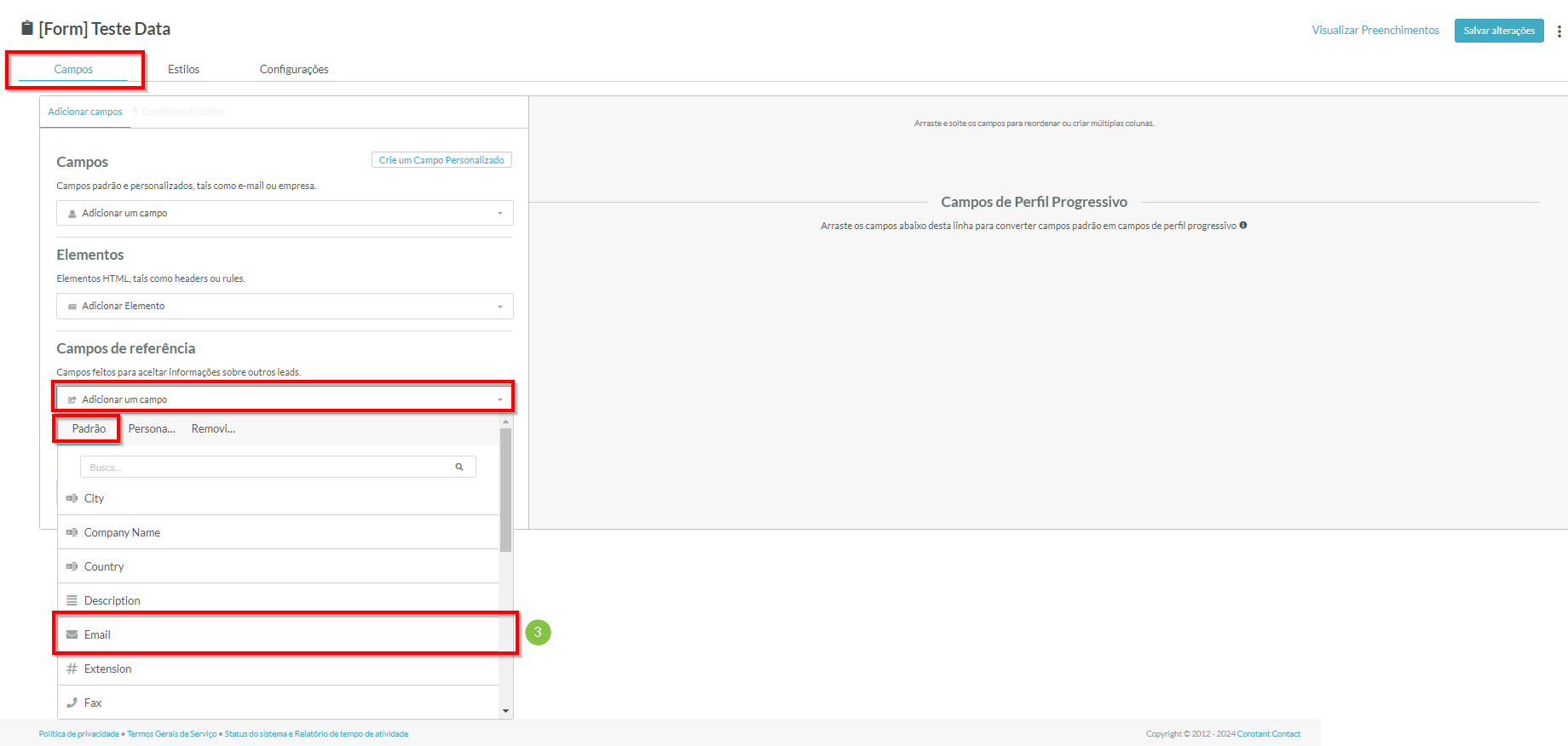 Adicionar um campo de referência de e-mail