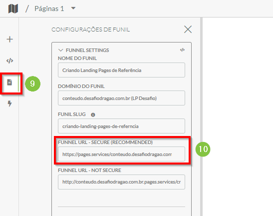 Copiar o link da página de destino
