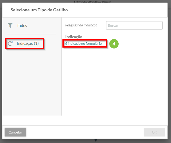 Selecionar a ação é referenciado