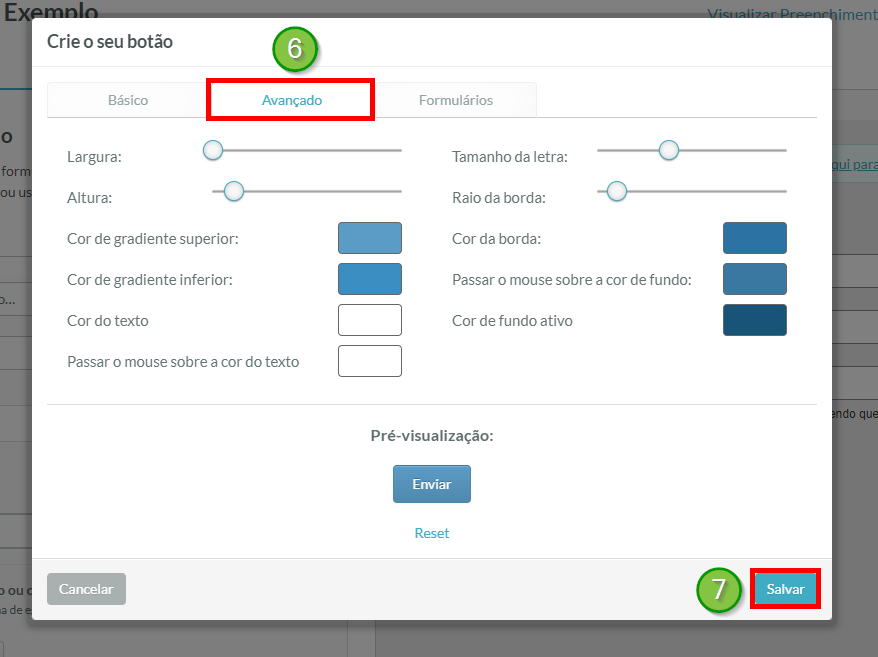 Configurações Avançadas do Botão