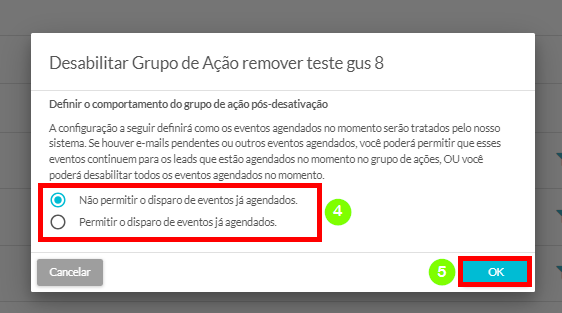 Selecione a opção desejada e clique em OK.