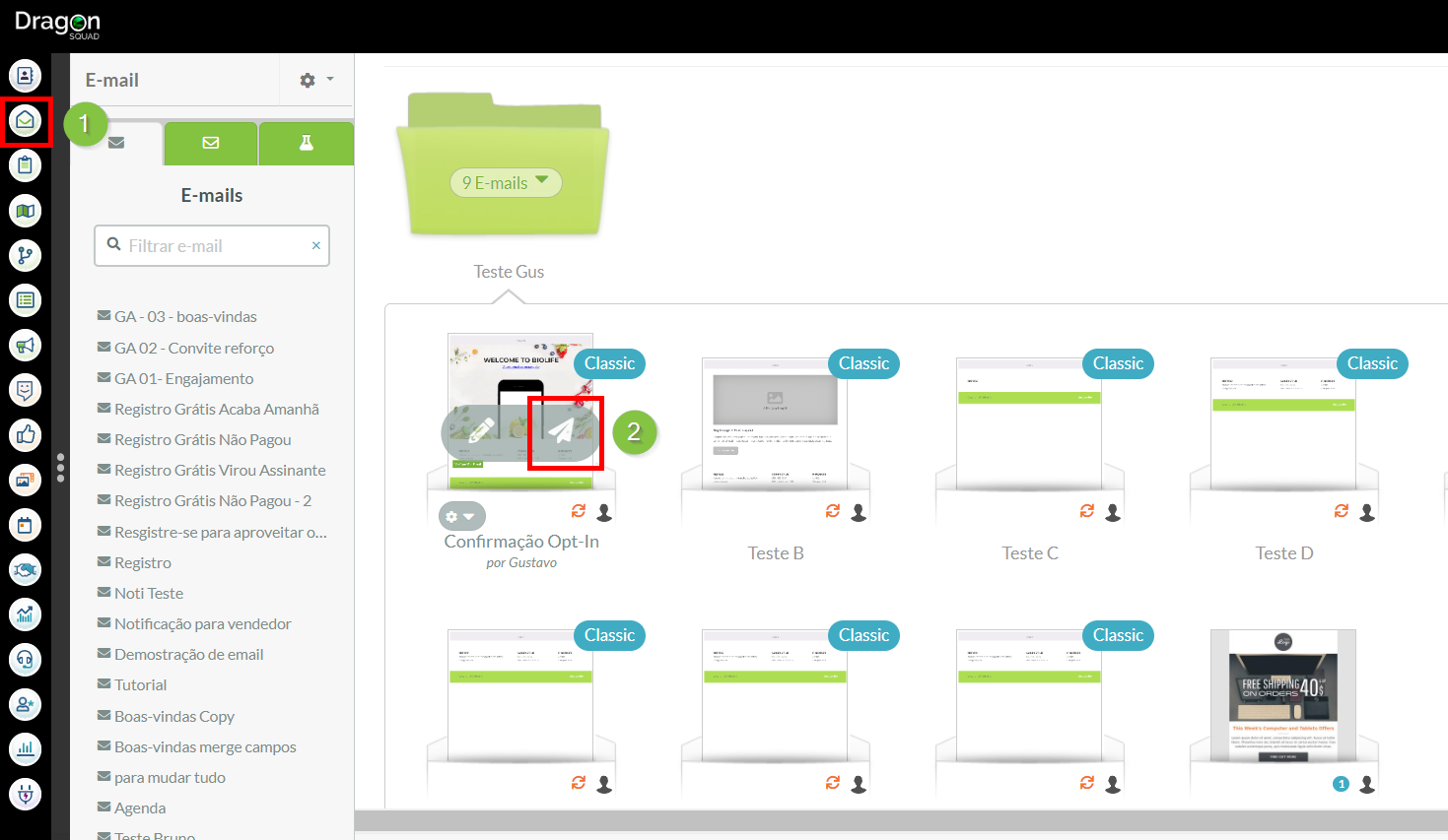 Excluindo listas das Configurações de Email