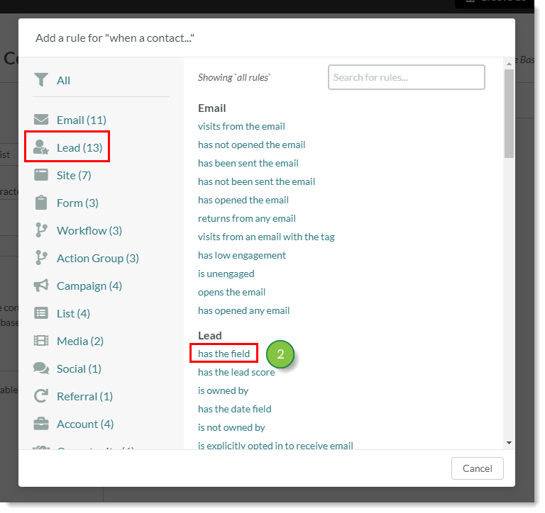 Opção de regra da lista
