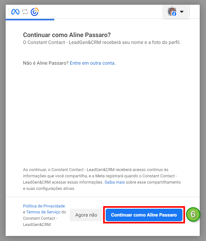 Botão Continuar Como