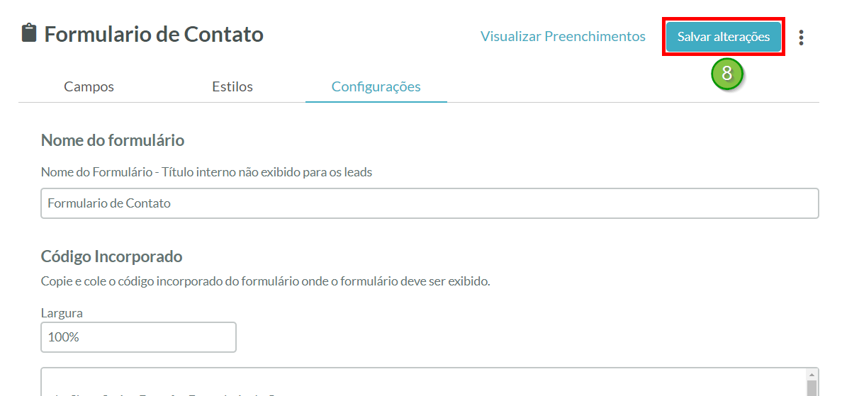 Salvar Alterações nas Configurações do Formulário