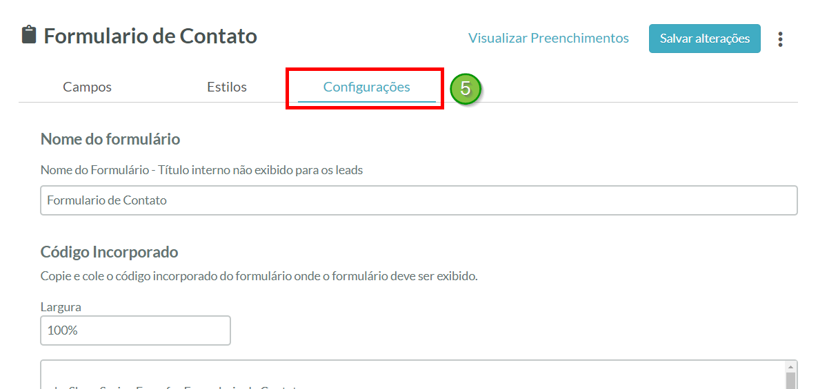 Configurações do Formulário