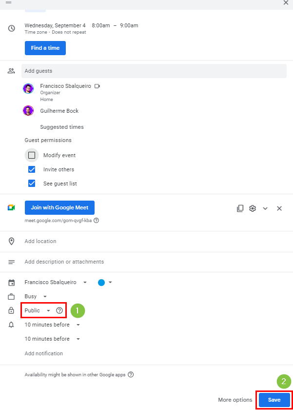 Criar Evento Público do Google
