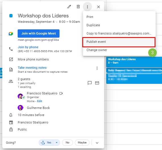 Publicar Evento do Google