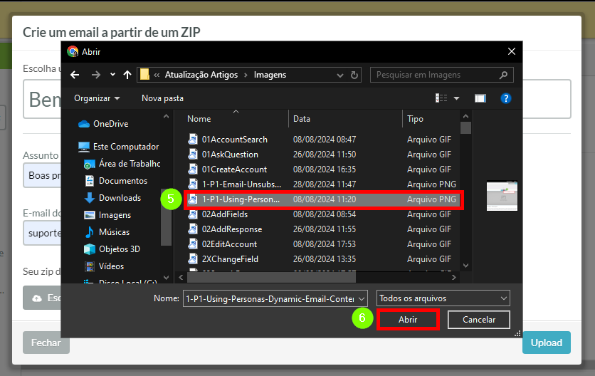 Selecione o arquivo Zip