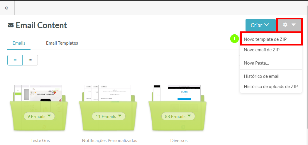 Clique em Opções e depois Novo Modelo a partir de Zip