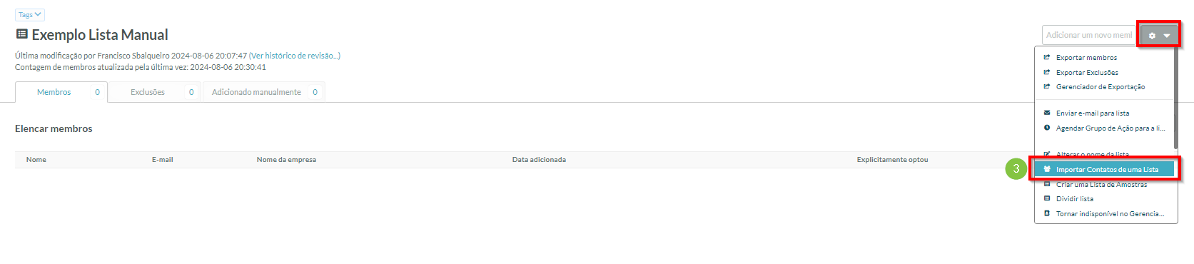 Opção de importar contatos
