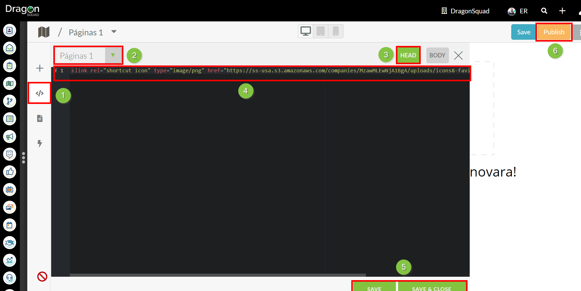 Adicionar URL do Favicon ao código da Página de Destino