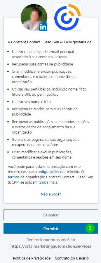 Permitir Conexão do LinkedIn
