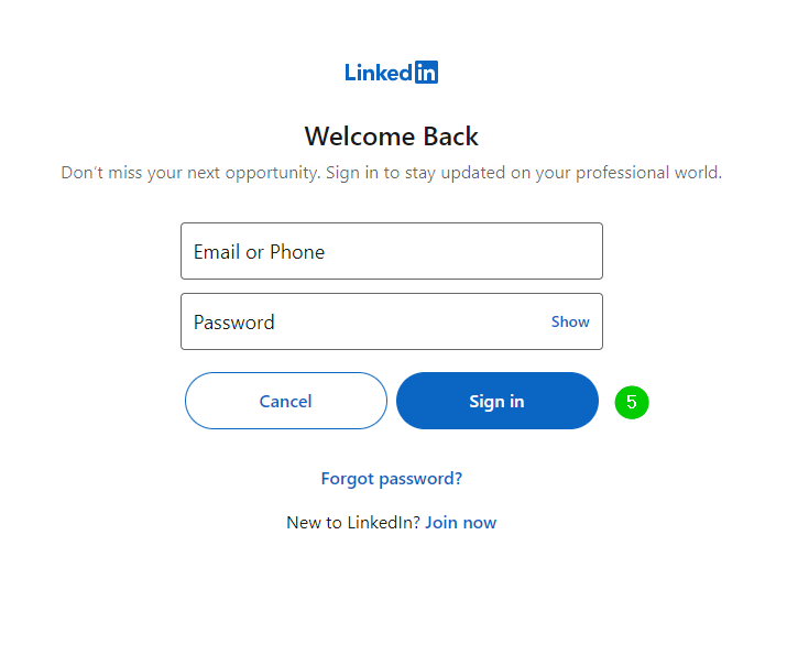 Fazer login na conta do linkedin