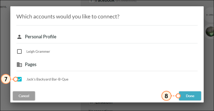 Selecionar conta do LinkedIn para conectar