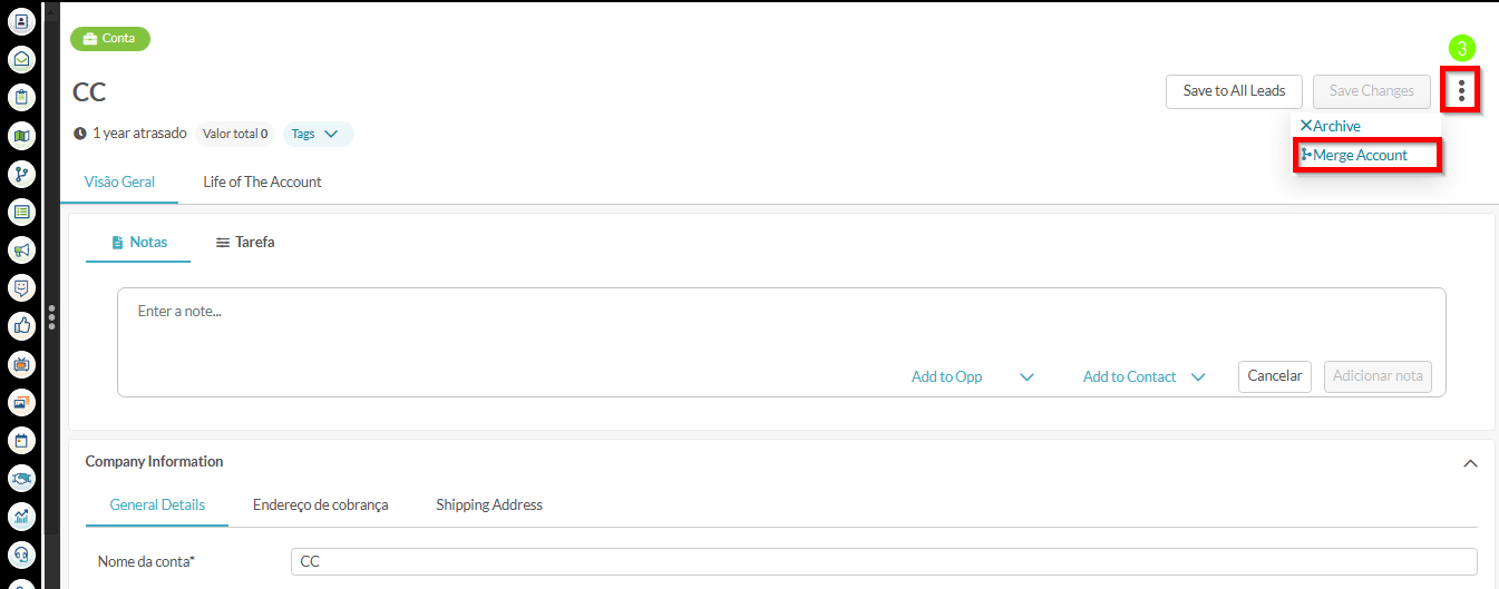 Mesclando Registros de Conta