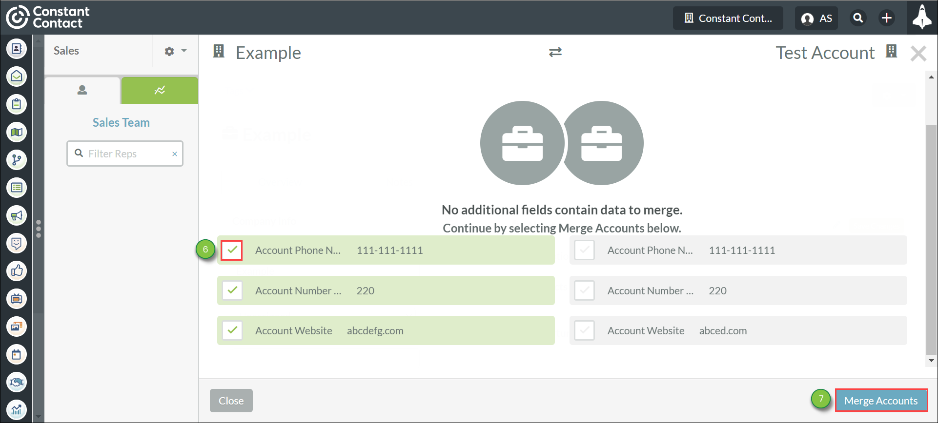 Mesclando Registros de Conta