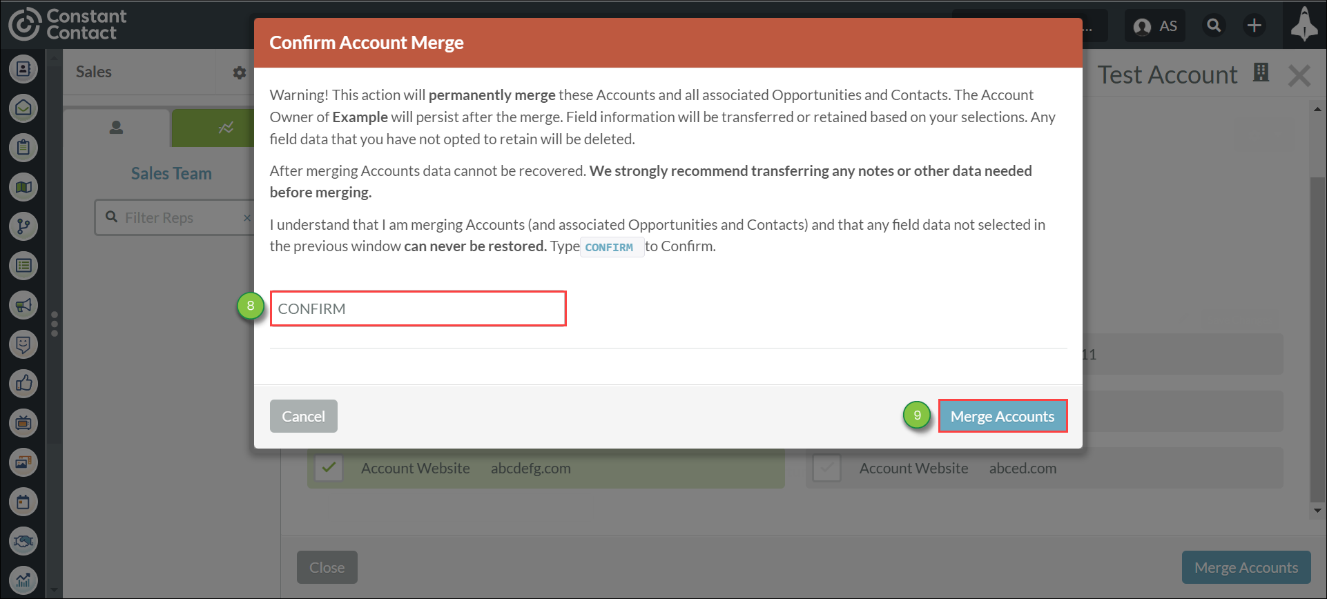Mesclando Registros de Conta
