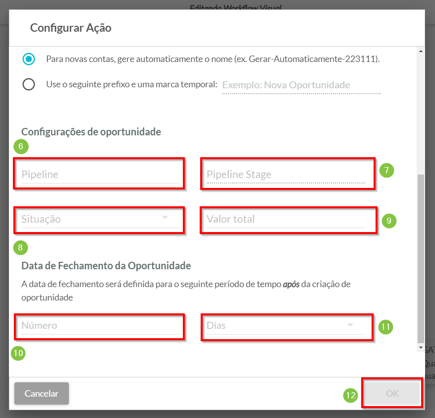 Adicionar informações do estágio
