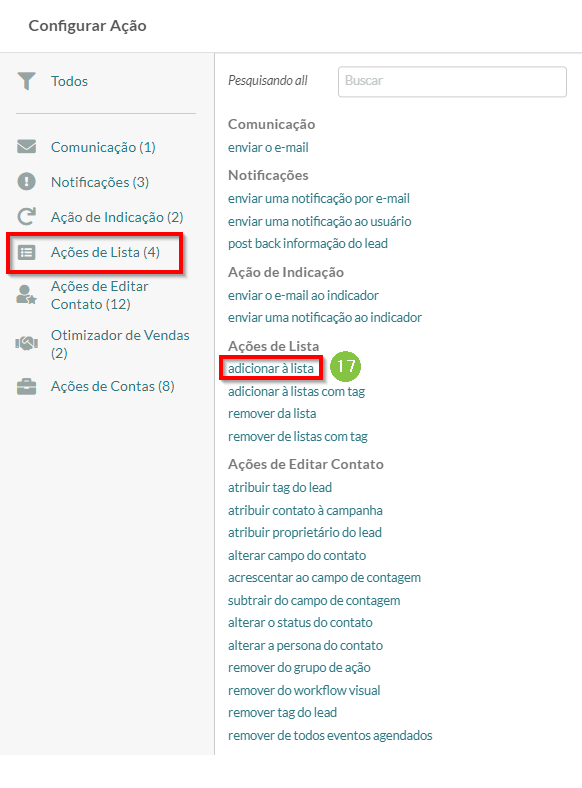 Ação de adicionar à lista