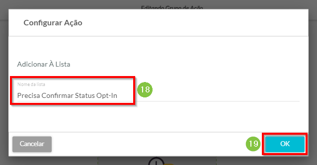Configurações da lista