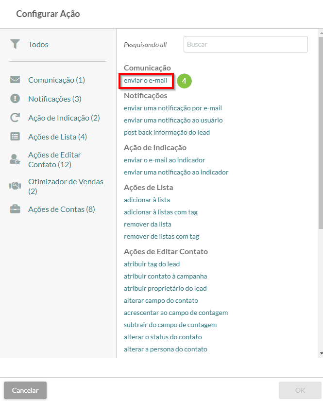 Ação de enviar o e-mail