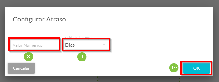 Configurações de atraso de tempo.