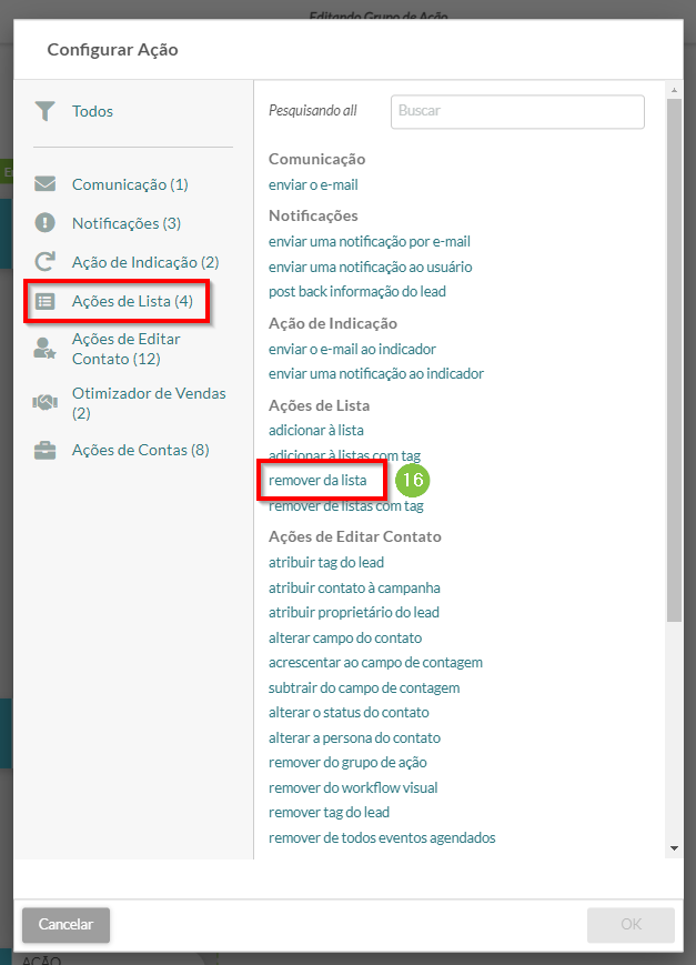 Ação de remover da lista