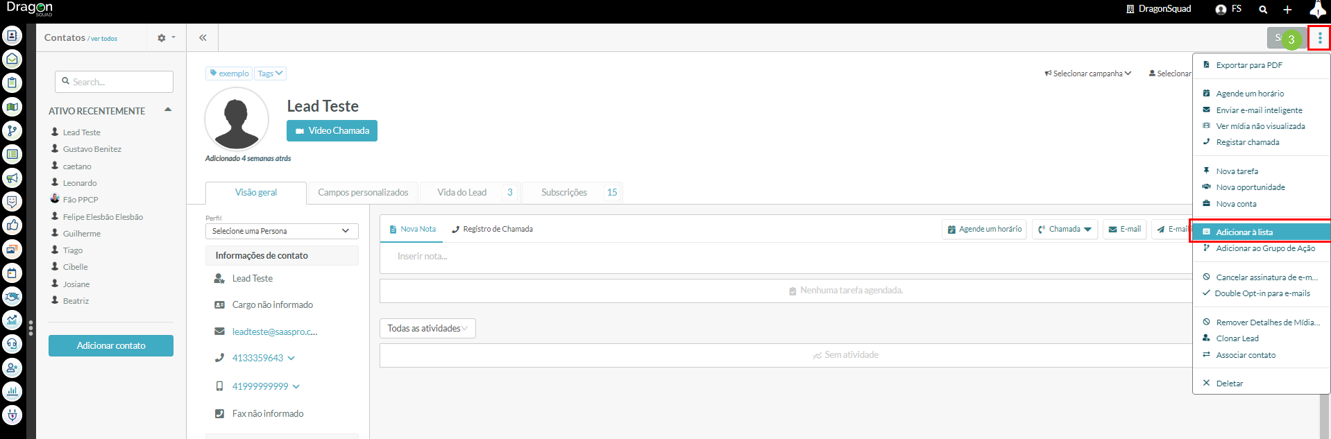 Adicionando Contatos a uma lista