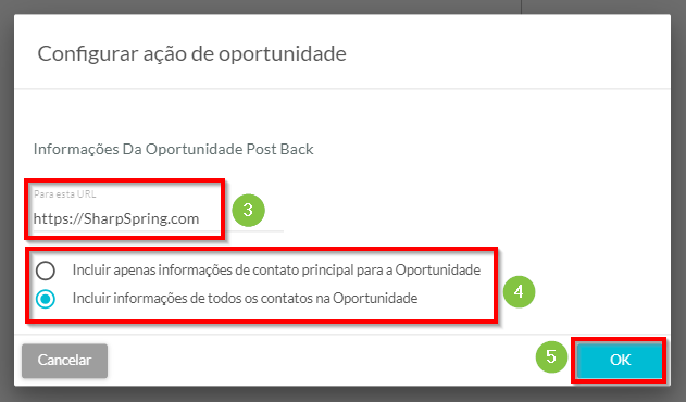 Configurações da ação