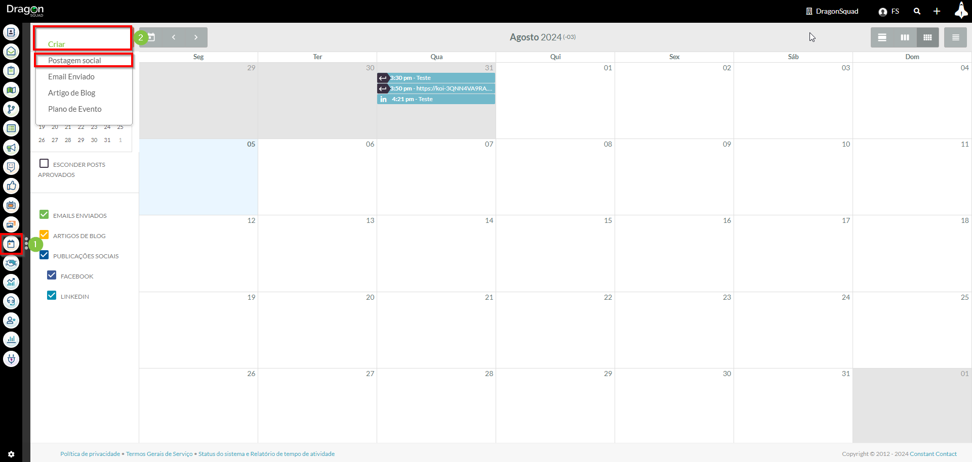 Calendário de Conteúdo