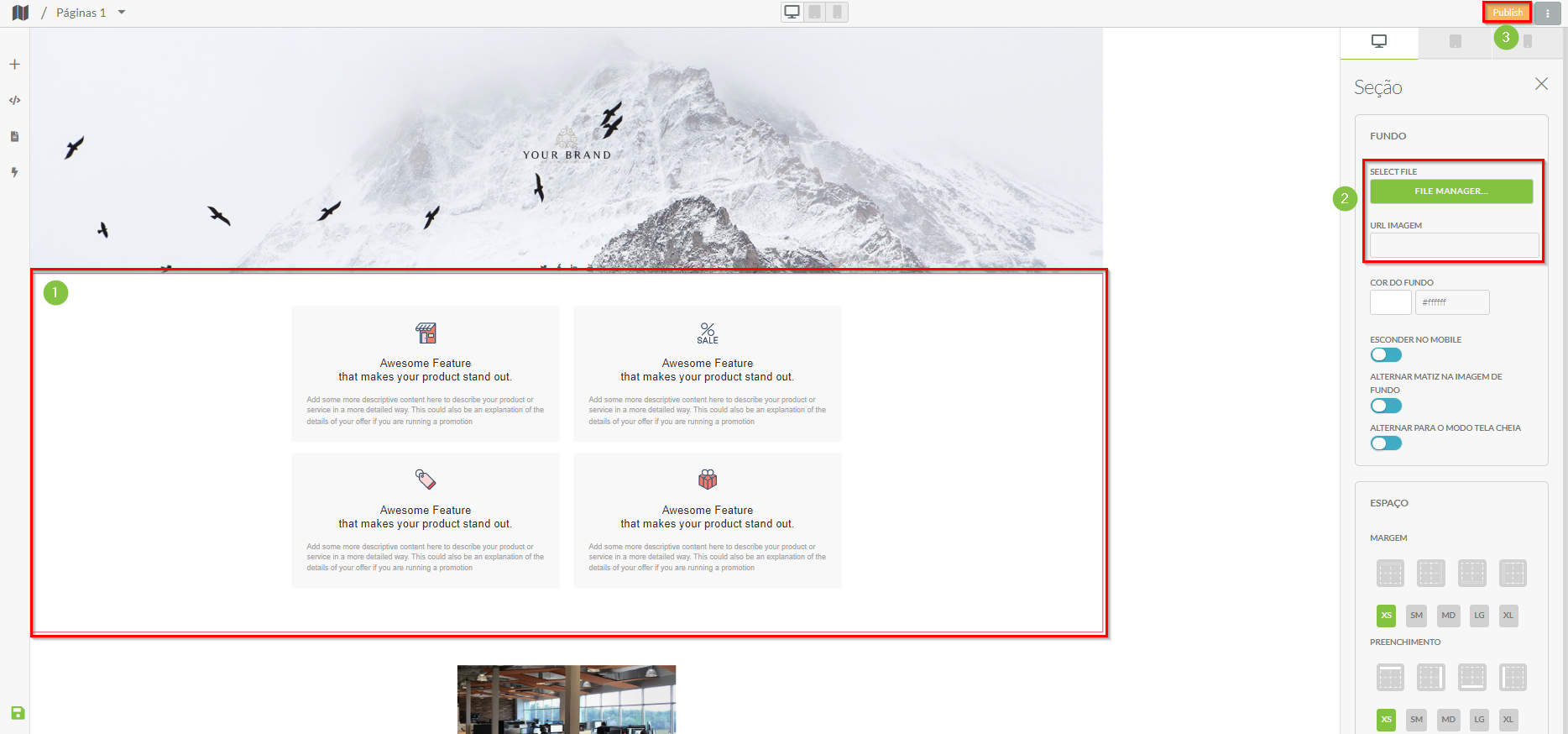 Escolha uma imagem de fundo para a seção da página de destino