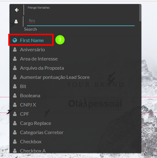 Escolher uma variável de mesclagem para inserir