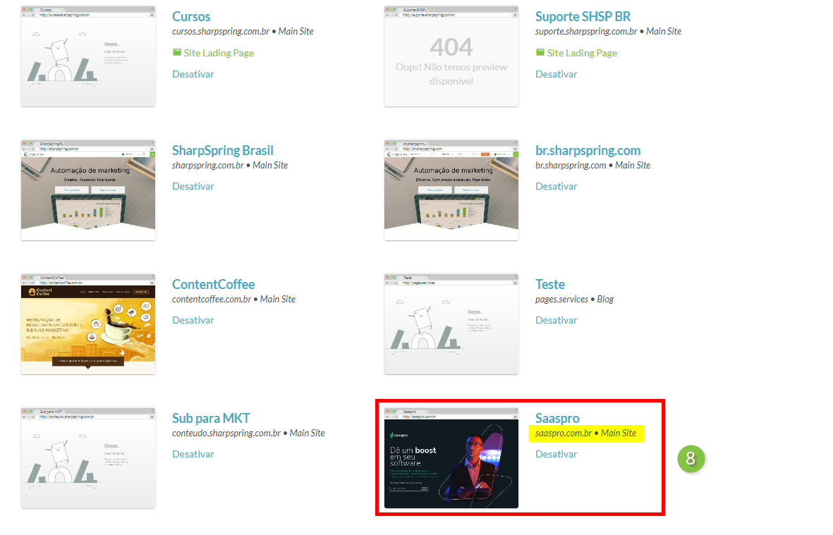 Selecionar site criado