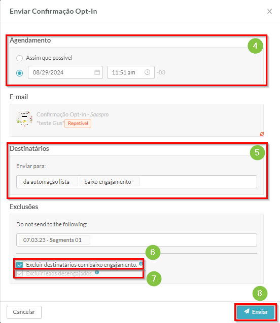 Configurações de envio de email