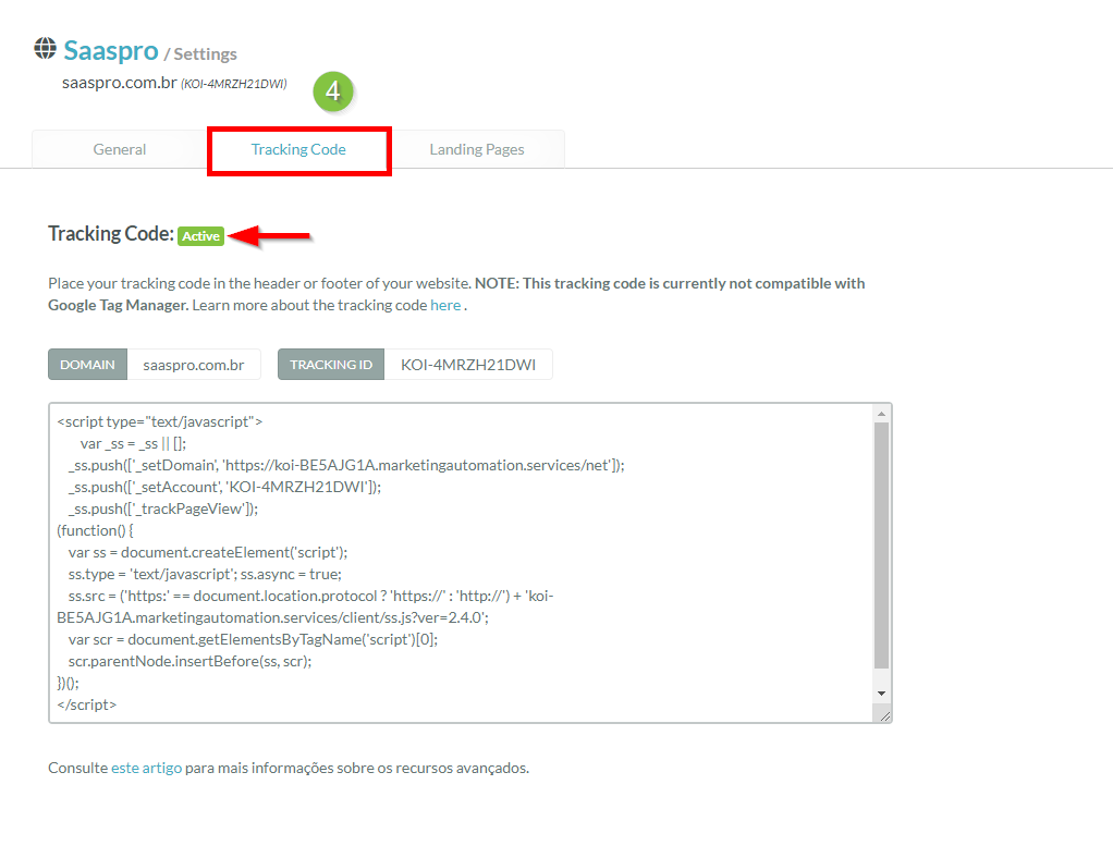 Código de rastreamento ativo do site