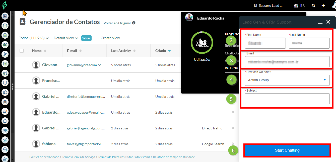 Preencha as informações para o chat