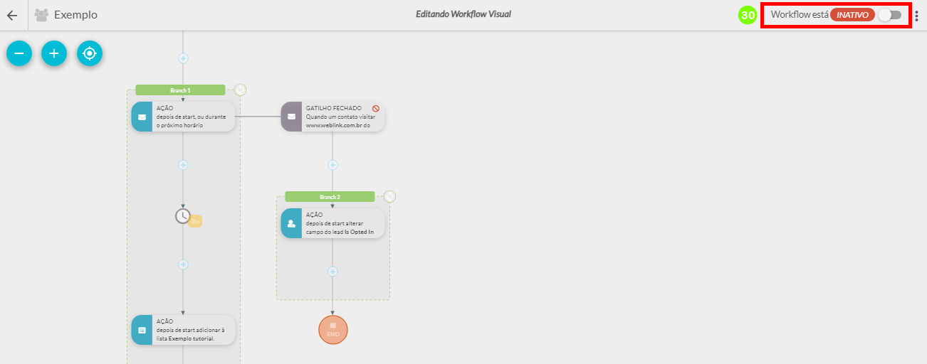 Defina o fluxo de trabalho como Ativo